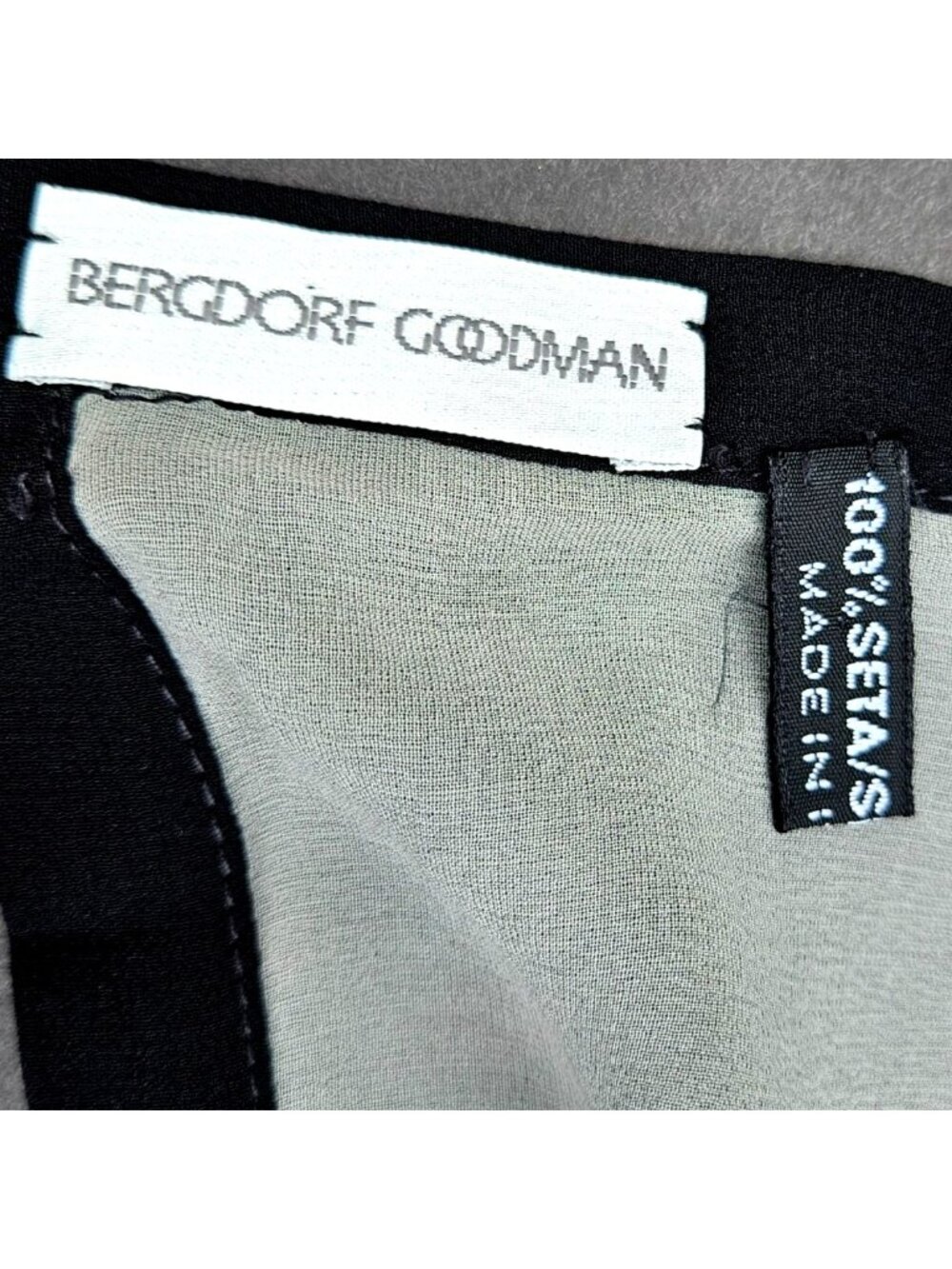 Vintage 90s Bergdorf Goodman Silk Panel Scarf Black Gray Color Block 32x90" - Picture 3 of 12